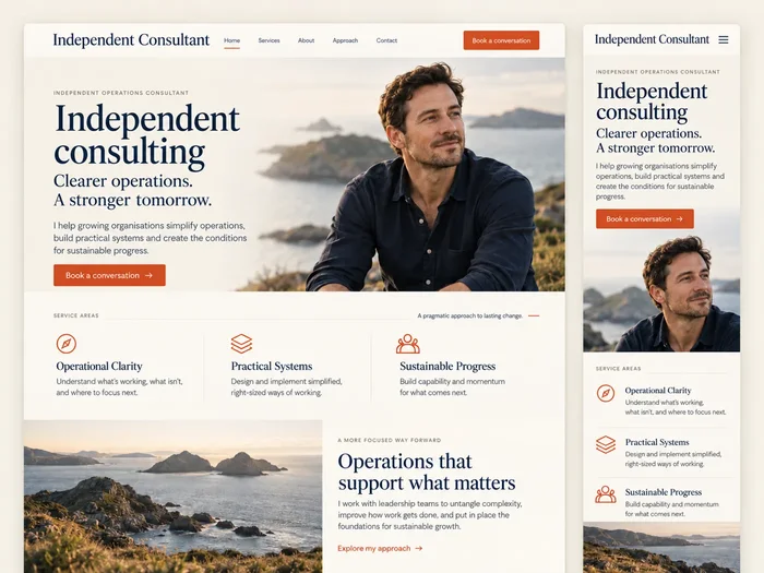 Fictional professional website concept: desktop and mobile views