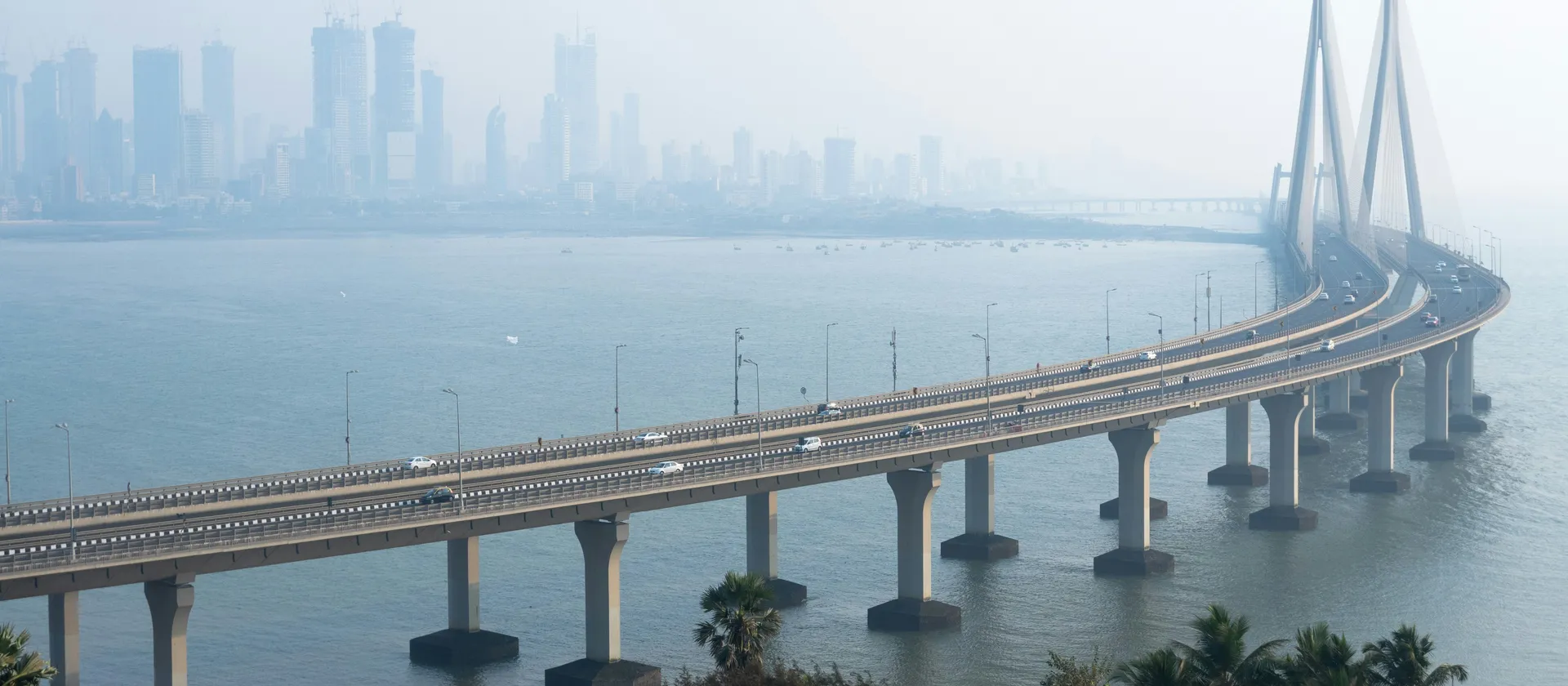 Mumbai skyline and the Bandra–Worli Sea Link.