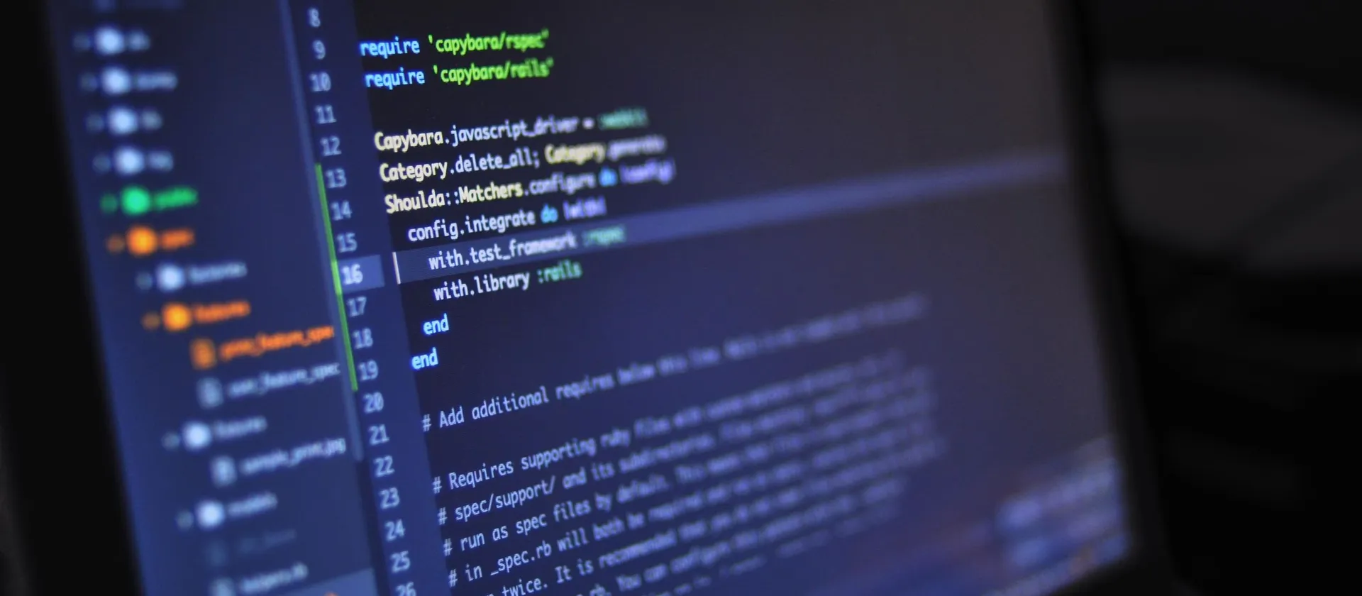A close-up of source code on a screen, illustrating the technical side of a website review.